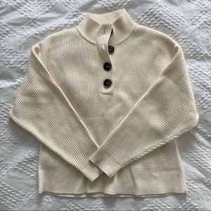 Mango Cream White Ribbed Knit Turtleneck Sweater